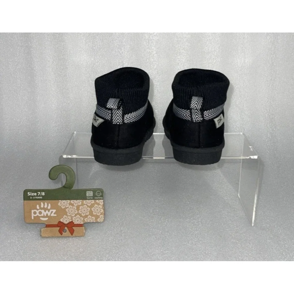 Pawz by Bearpaw Toddler Size 7/8 Fleece Lined Faux‎ Fur Slipper Boots Black NEW